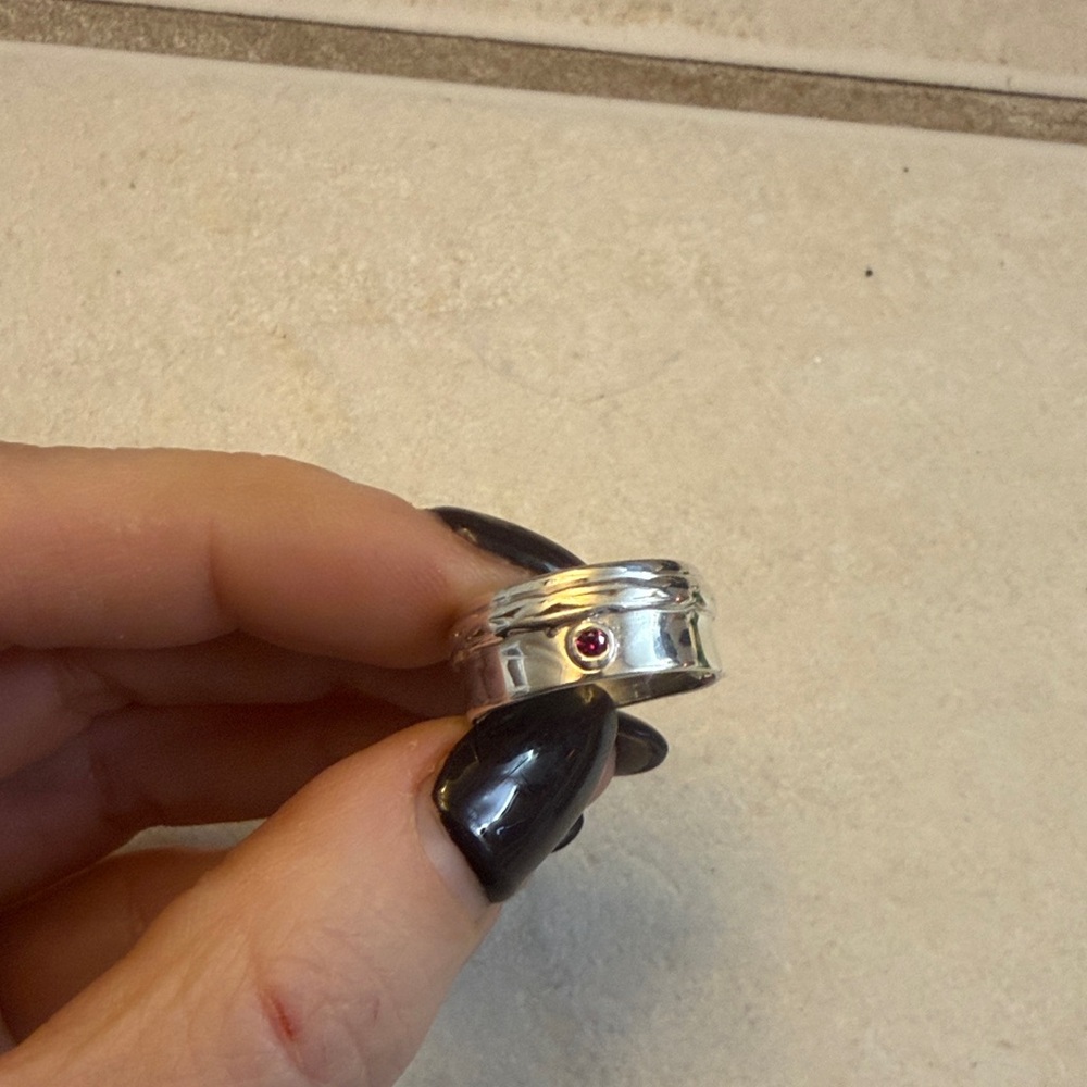 Silver Ring with Red Gemstone